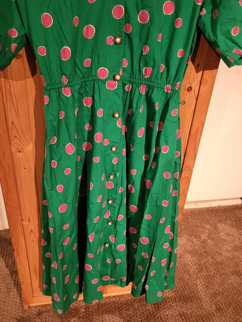 Vintage Peggy Boyd Green Pink Polka Dot Pin Up  Dress  Size  Medium - Picture 3 of 7